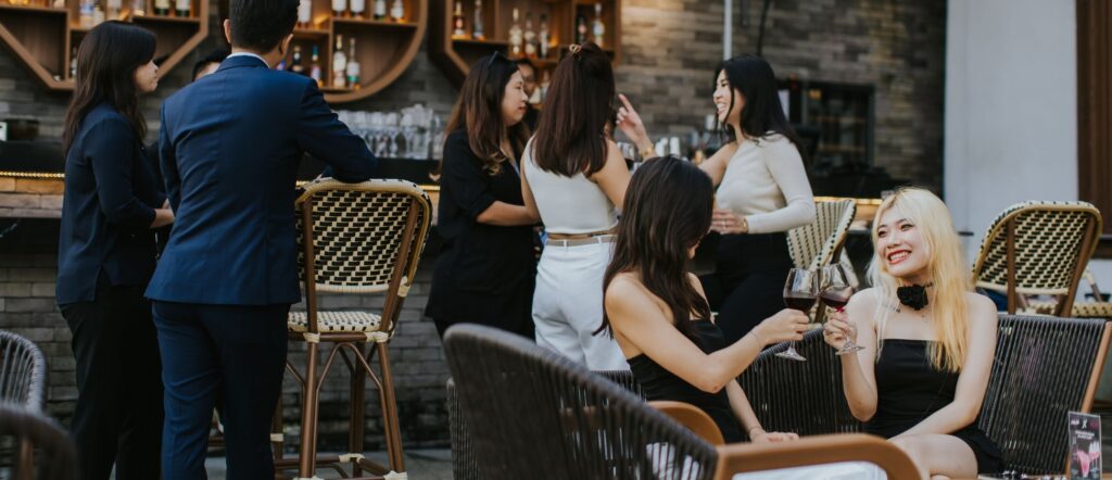 Corporate event guests mingling at The Riverhouse, Clarke Quay Singapore